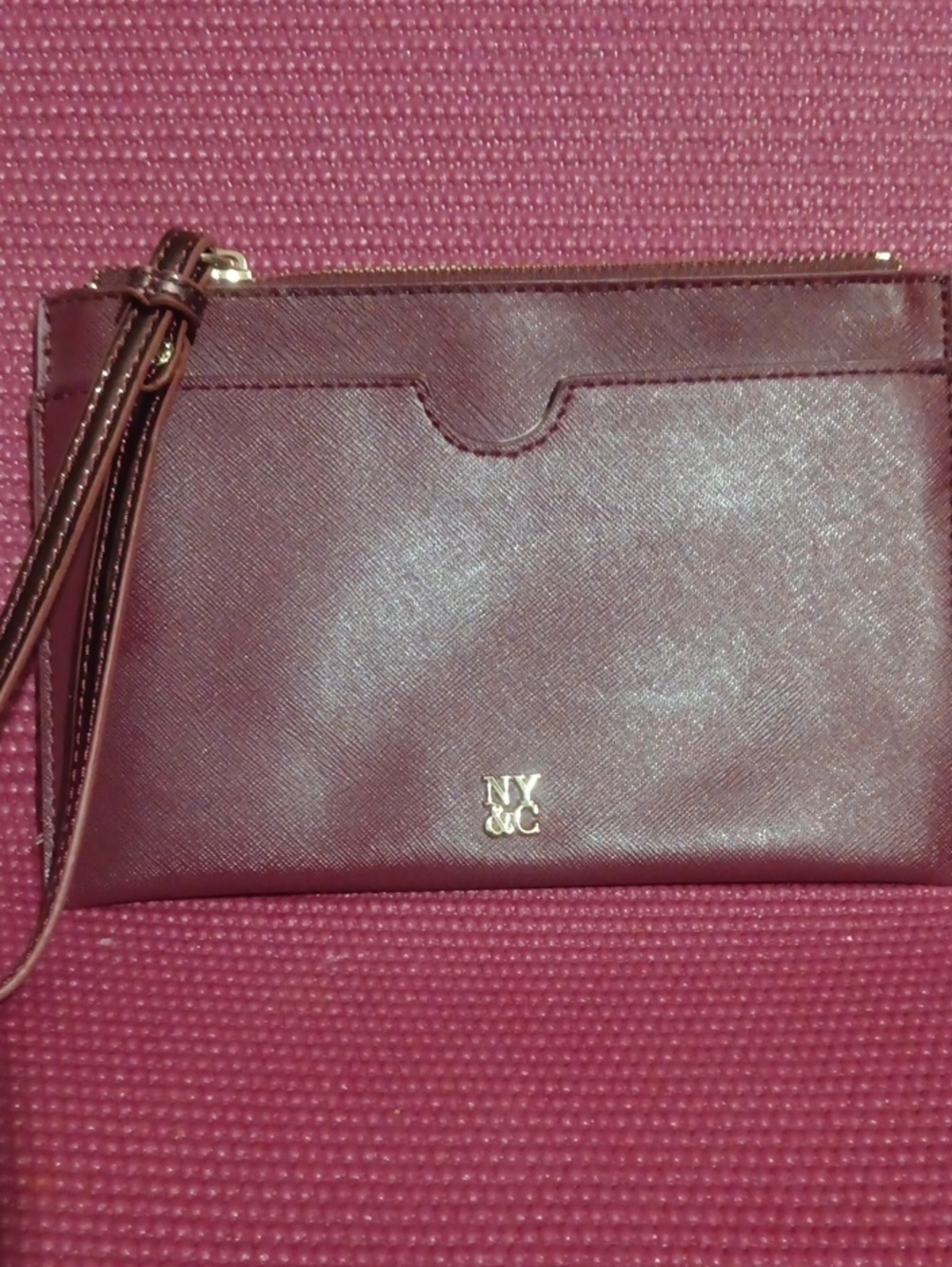 New York & Company Wine Saffiano Wristlet Clutch
